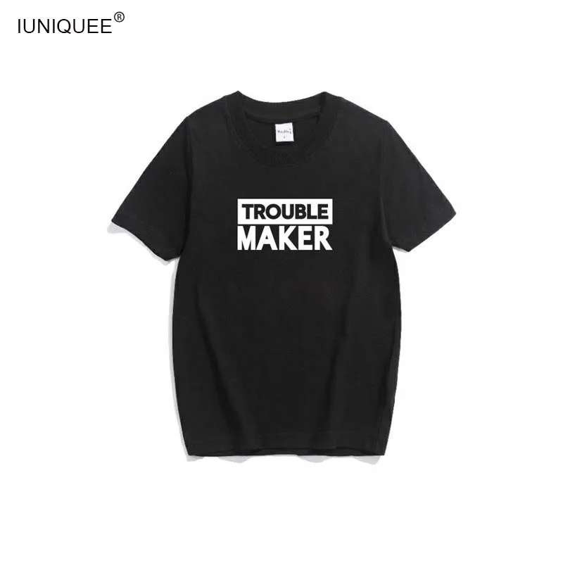trouble maker black Семейная рубашка, футболка для папы, мамы и ребенка, топы, одежда для малышей, комплекты одинаковой одежды, новые одинаковые комплекты для семьи - Цвет: trouble maker black