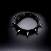 new unisex women punk black bracelet silver color spike rivet cone black leather cuff wristband adjustable