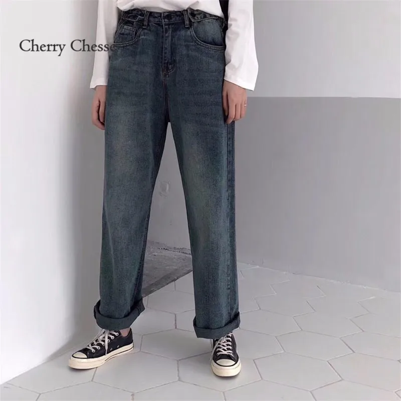Cherry Chesse винтажные прямые женские джинсы High Street джинсовые брюки лето осень