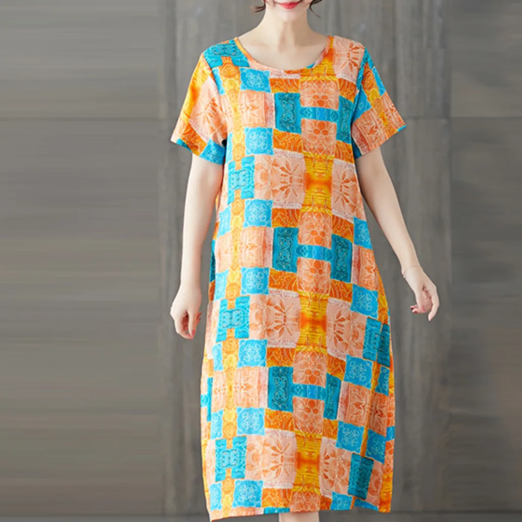 Женское винтажное платье до середины икры Повседневное с коротким рукавом и