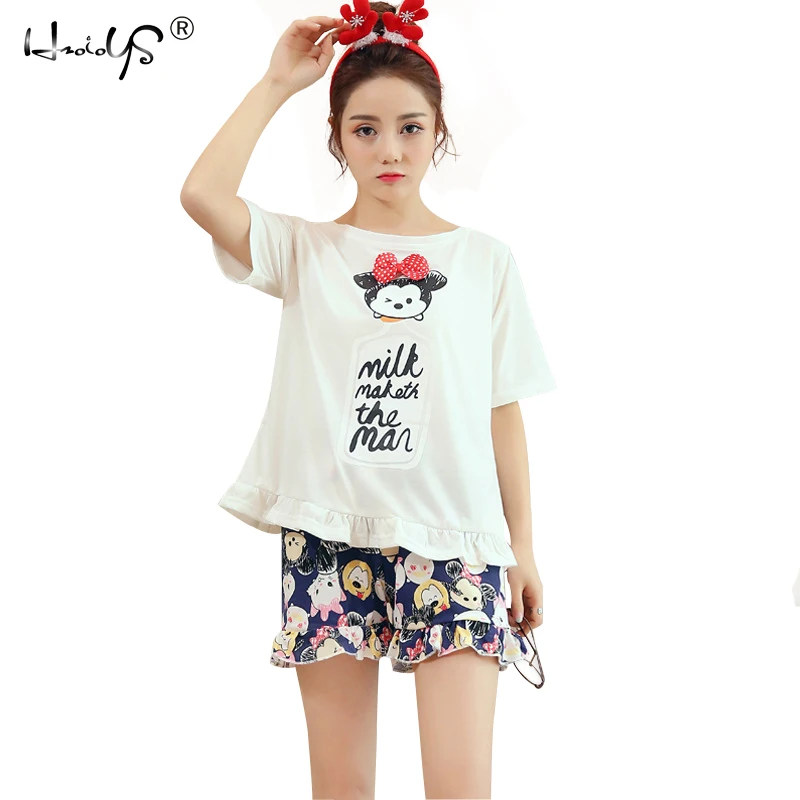 

Women Summer Sleepwear Nightwear Suit 2021 Casual Sleepwear Pajamas Set Short Sleeve Nighties Top and Shorts Lounge Sleep Suit