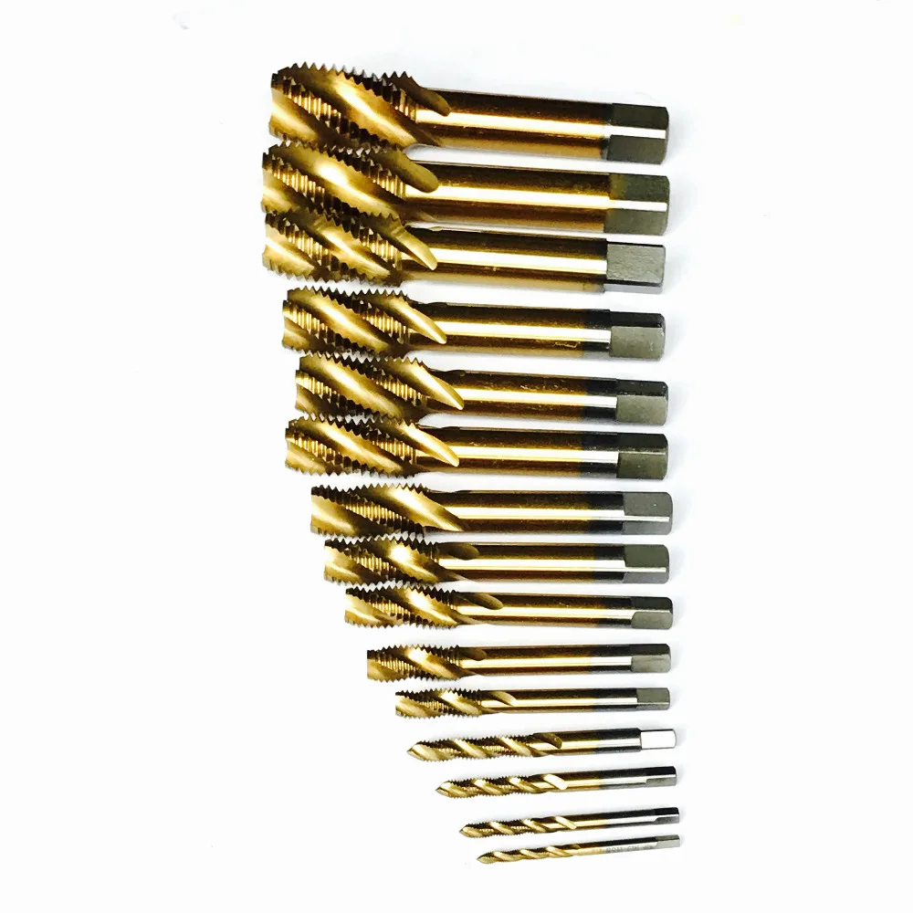 HSS 6542 full CNC 15 шт. спиральные метчики с жестяным покрытием M3/M4/M5/M6/M8/M10/M12/M14/M16/M18/M20/M22/M24/M27/M30|tin made|tin productiontin bag |