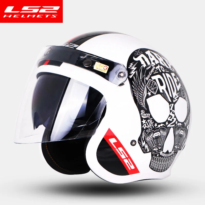 LS2 OF599 Spitfire с открытым лицом винтажный шлем moto rcycle половина 3/4 шлем casco moto винтажный ECE утвержденный размер M-XXXXL - Цвет: with flip up Visor