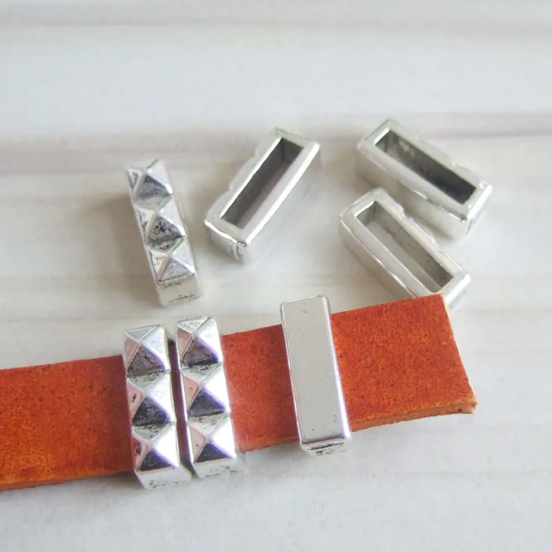 

20Pcs Antique Silver Color 10mm Flat Sliders Spacer Beads For 10x2mm Leather Bracelet Jewelry Findings