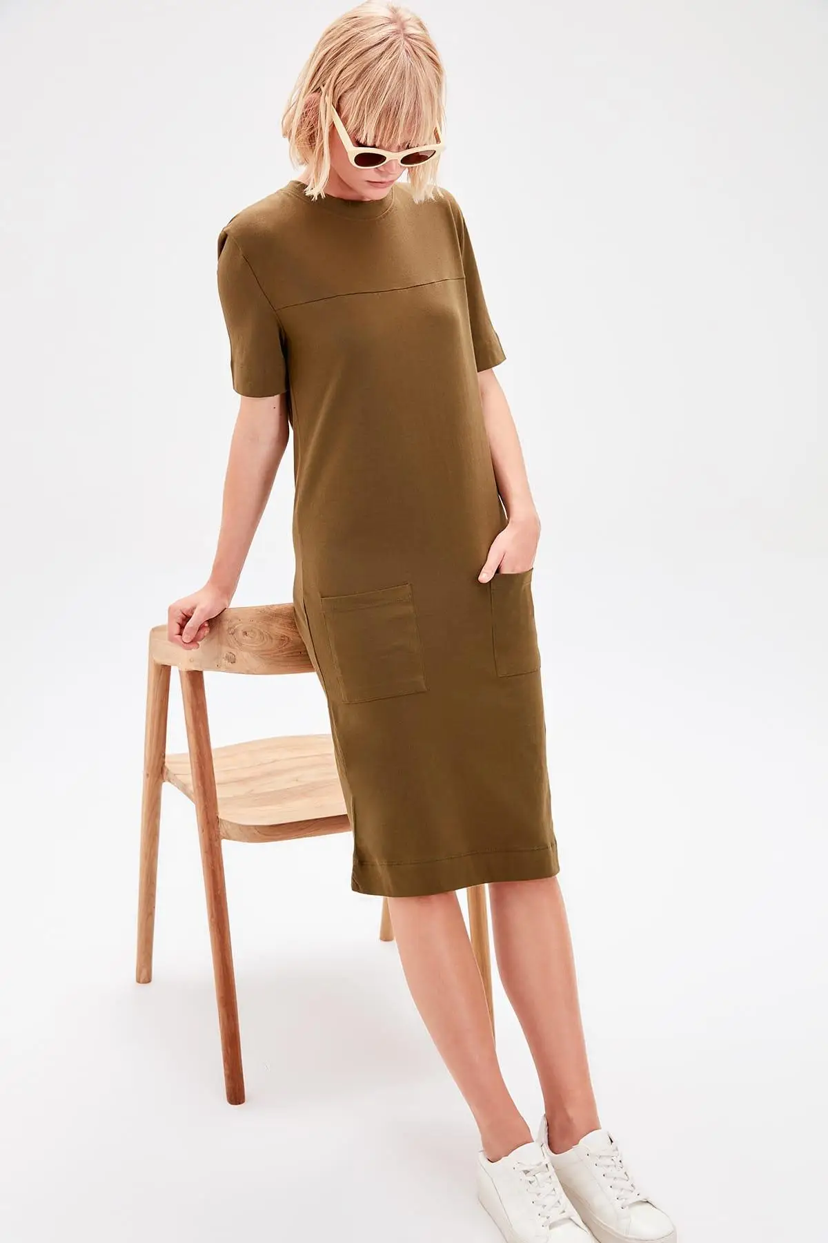 Trendyol трикотажное платье цвета хаки TWOAW20EL0383|Женские платья| |