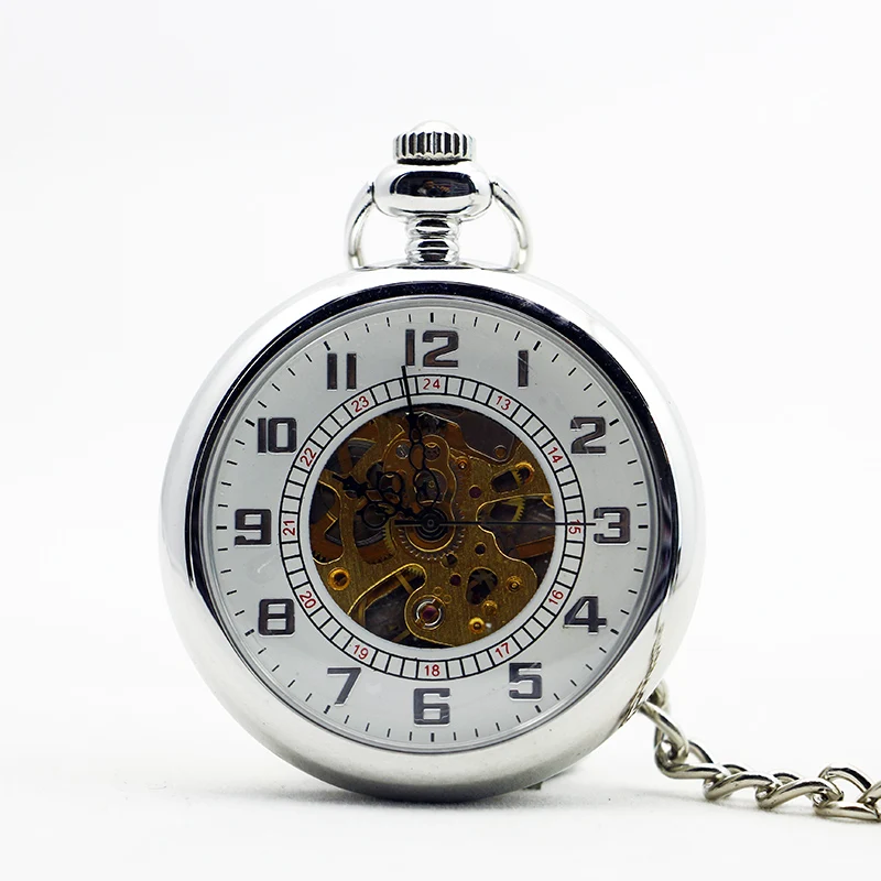 

Fashion Men's Women Unisex Skeleton Hand Wind Mechanical Pocket Watches Simple Men Women Clock