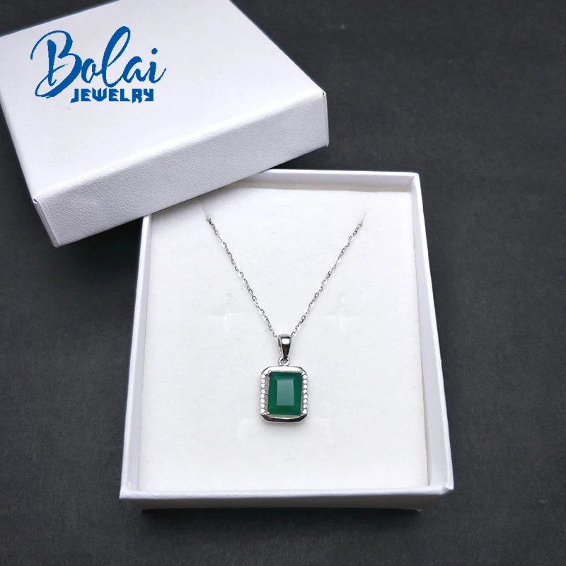 Bolaijewelry Классическая Подвеска в простом стиле с 100% натуральным зеленым агатом oct