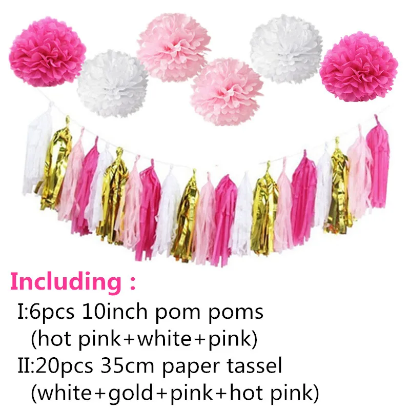 Hop Pink poms tassel KAMMIZAD/Вечерние черные тканевые бумажные кисточки с помпонами на день рождения; розовые, blu баннеры на День рождения; принадлежности для детского дня рождения - Цвет: Hop Pink poms tassel