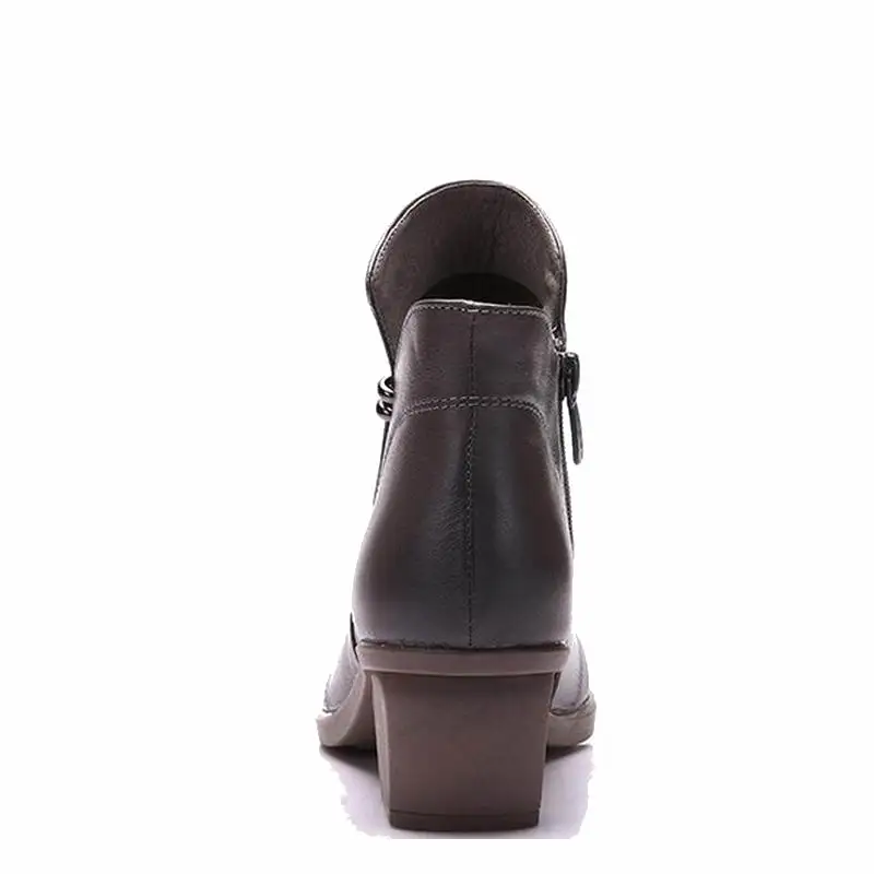 

YAERNI Women Ankle Boots Heels Zip Casual Shoes Woman Black Gray Boots 100% Genuine Leather Plus Size 35-40 E358