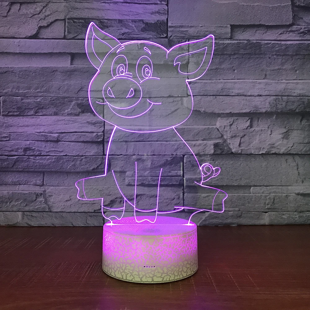 Свинья 3D Светодиодная лампа ночные светильники Новинка Иллюзия Ночная LED с USB