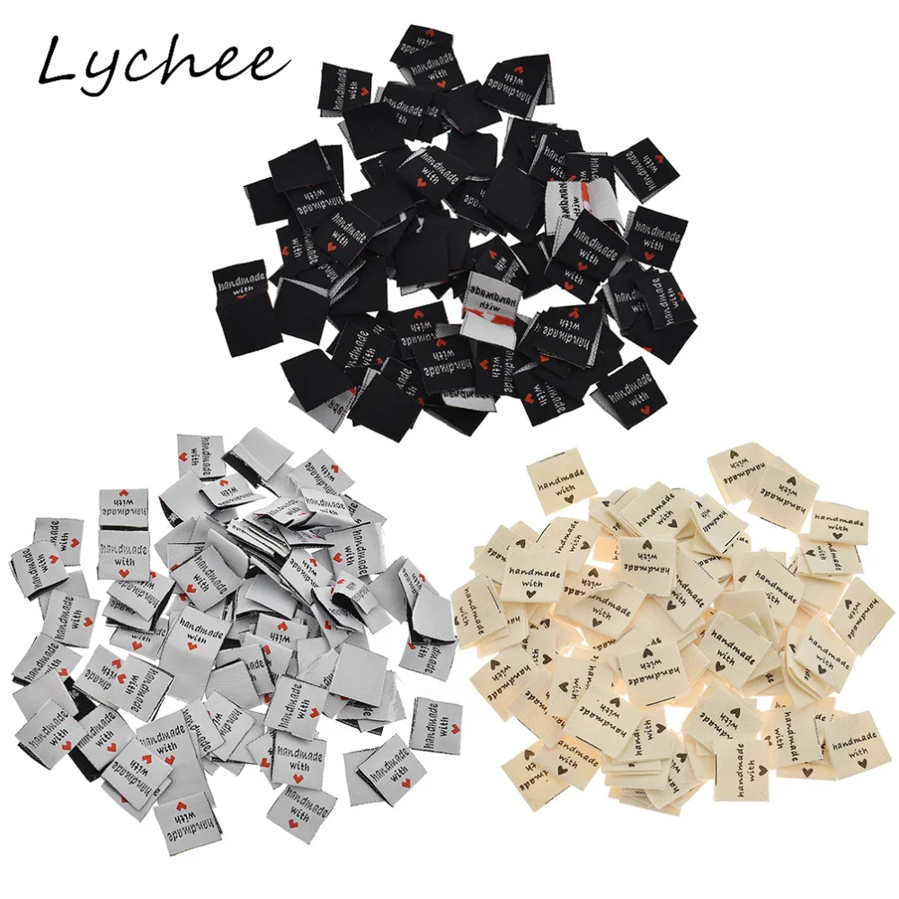 Lychee 100 шт полиэфирные этикетки для одежды ручной работы с сердечком DIY ремесло школьная сумка брюки украшения ткань маркеры