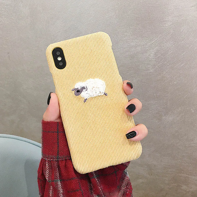 Cute Dog Sheep Embroidery Phone Case For iphone 7 8 6s 6 plus X XS Max XR Cover Fashion Warm Corduroy Hard Cases |