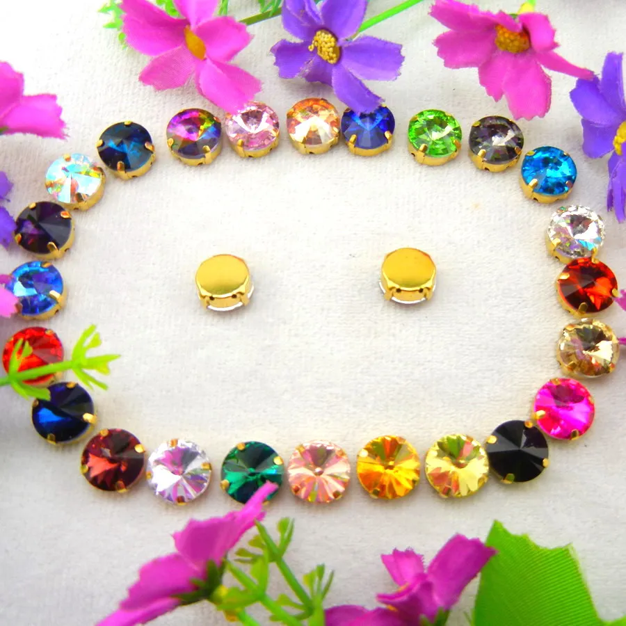 Стекло кристалл золотой коготь 7 размеров хорошие цвета Смешанные Круглые Rivoli