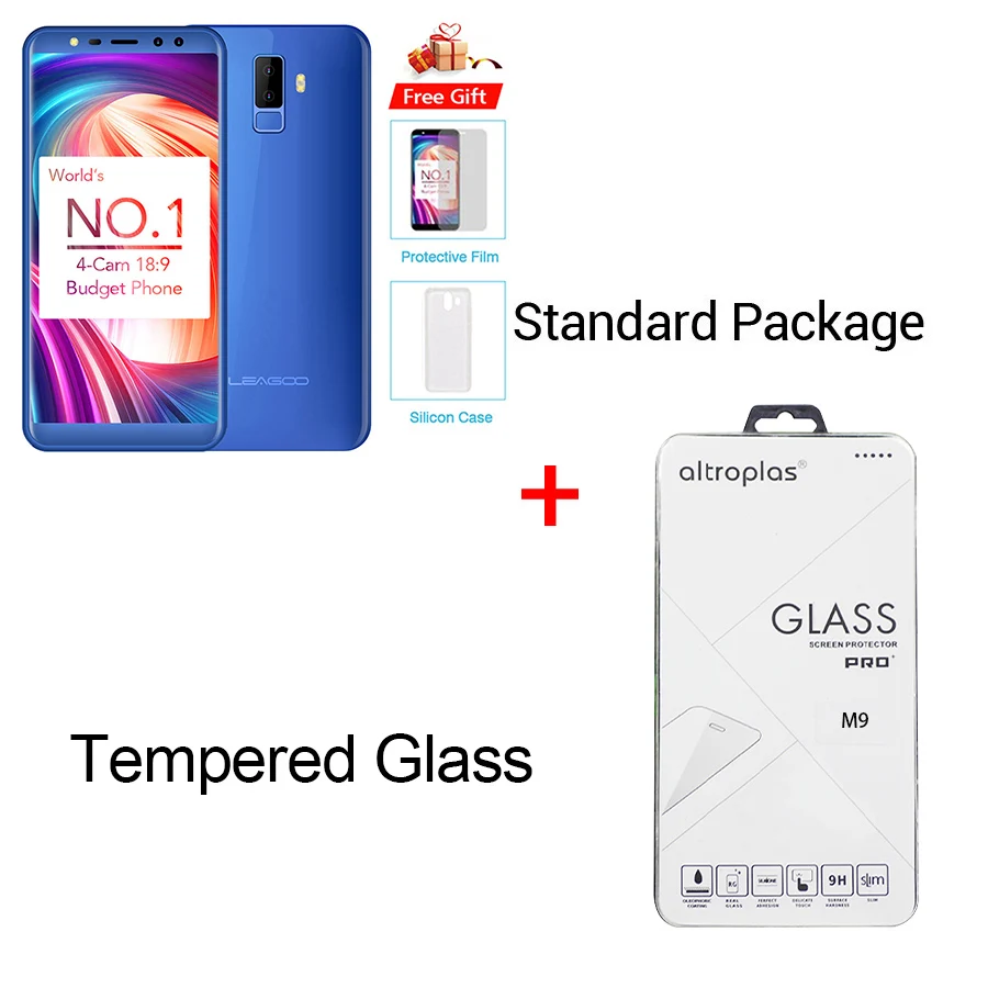 Blue N temper glass Leagoo M9 18:9 полный экран четыре камеры Android 7,0 MT6580A 5," четырехъядерный 2 Гб ОЗУ 16 Гб ПЗУ 8,0 МП отпечаток пальца 3g WCDMA мобильный телефон - Цвет: Blue N temper glass