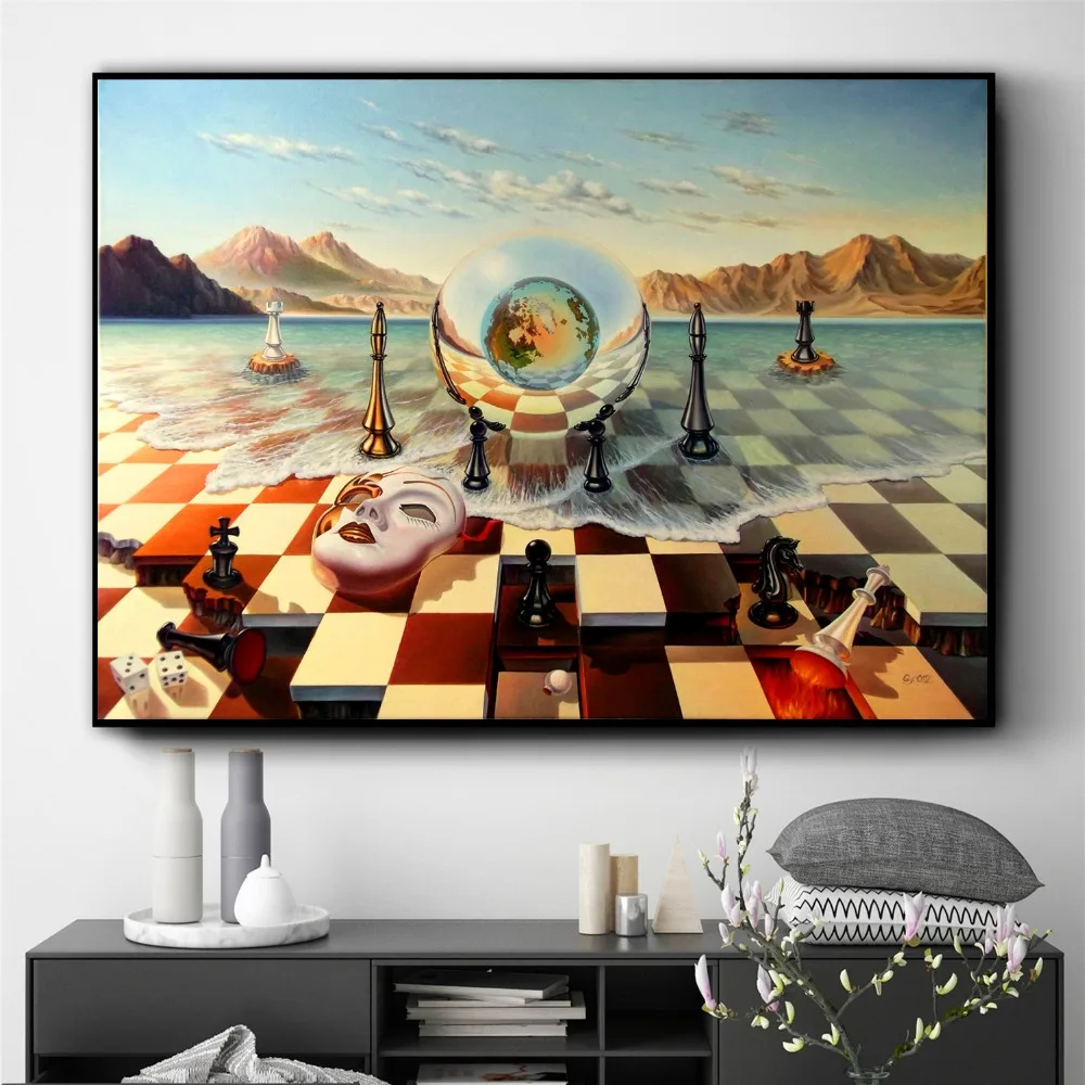 

Surreal City Chess Beach Set Wall Art Canvas Painting Poster Prints Pictures For Living Room Decoration Home Oil Paintings Decor