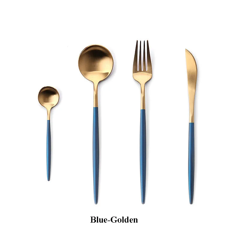 Blue Golden 4 шт./компл. Португалия Нержавеющая сталь набор столовых приборов золотистого Цветной нож вилка набор столовых приборов подарок столовые сервизы Кухня Еда посуда - Цвет: Blue Golden