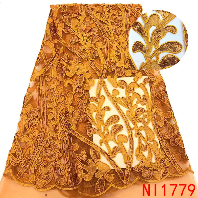 

Latest African Laces 2019 Gold African Fabric lace 3d Embroidery french nigerial lace fabric for wedding dress NI1779