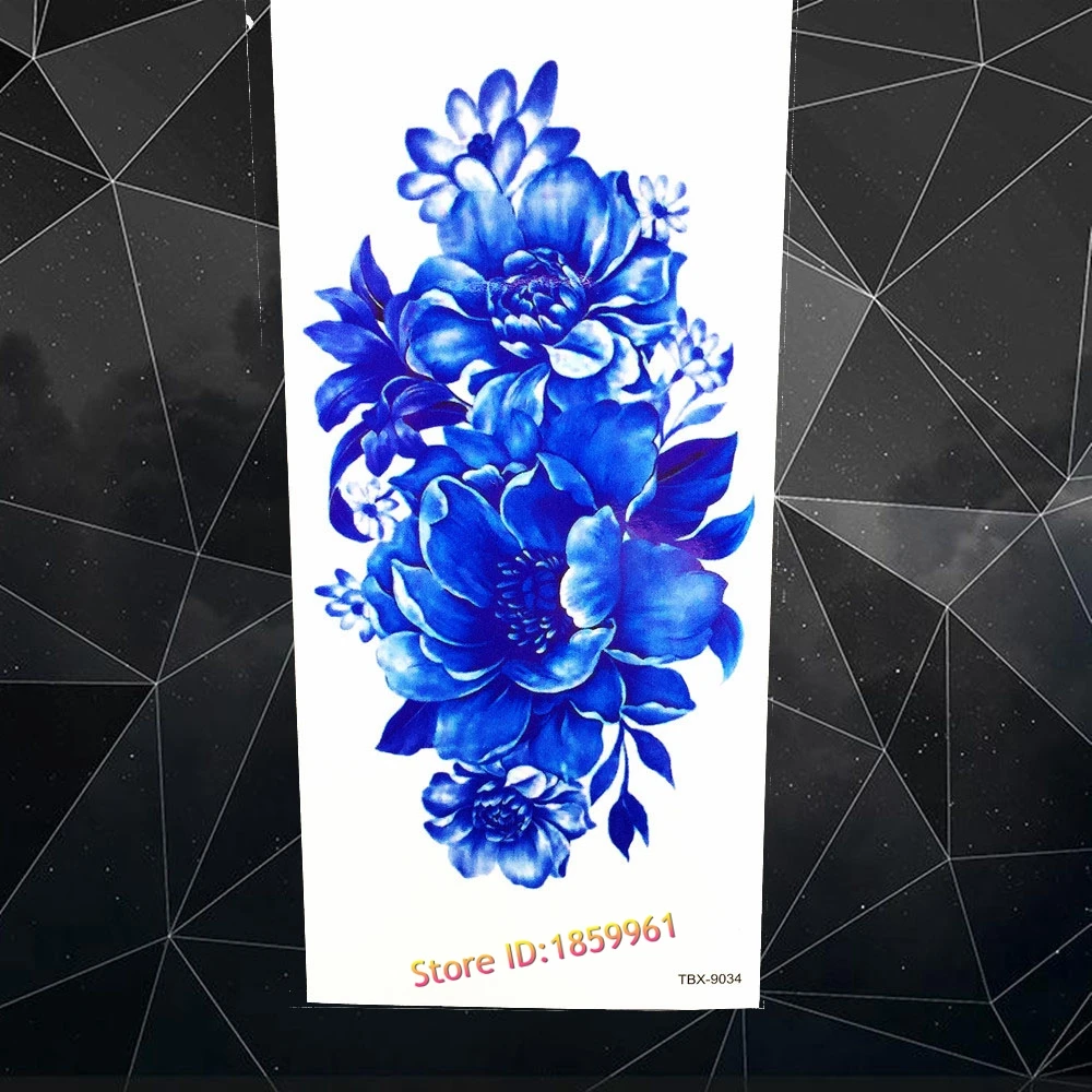 Синий цветок временные татуировки наклейки женский боди-арт рука поддельные