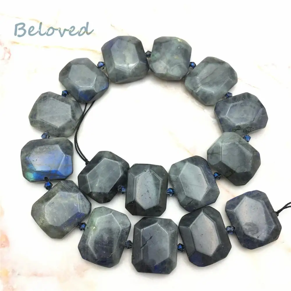 Граненые прямоугольные бусины с лабрадоритом Камни кварца натуральным