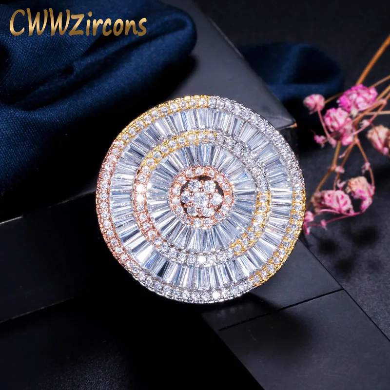 CWWZircons 3 тона розовое золото и серебро цвет африканский нигерийский кубический цирконий роскошный большой Свадебная вечеринка кольца для женщин R131