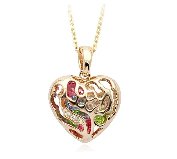 

100% австрийский кристалл и золотой цвет модное сердце подвески ожерелья для женщин Оптовая Продажа + Бесплатная доставка