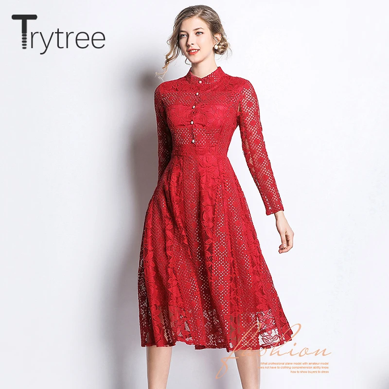 Платье Trytree женское с цветочным кружевом Элегантное повседневное ТРАПЕЦИЕВИДНОЕ
