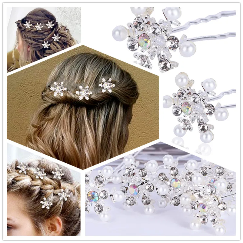 5 шт. Шпилька для волос с кристаллами жемчугом и снежинкой украшение в виде