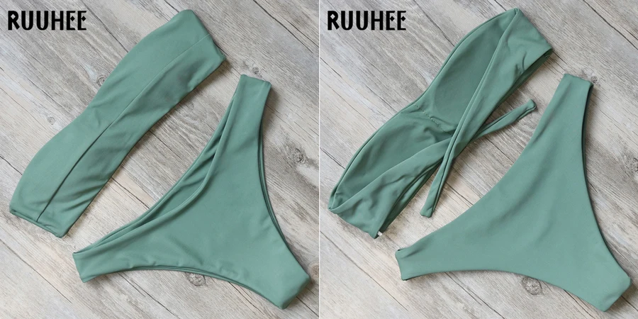 RUUHEE, бикини, купальник, женский купальник, Одноцветный, сексуальный, бандо, бикини, набор, купальник,, женская пляжная одежда, купальник с подкладкой