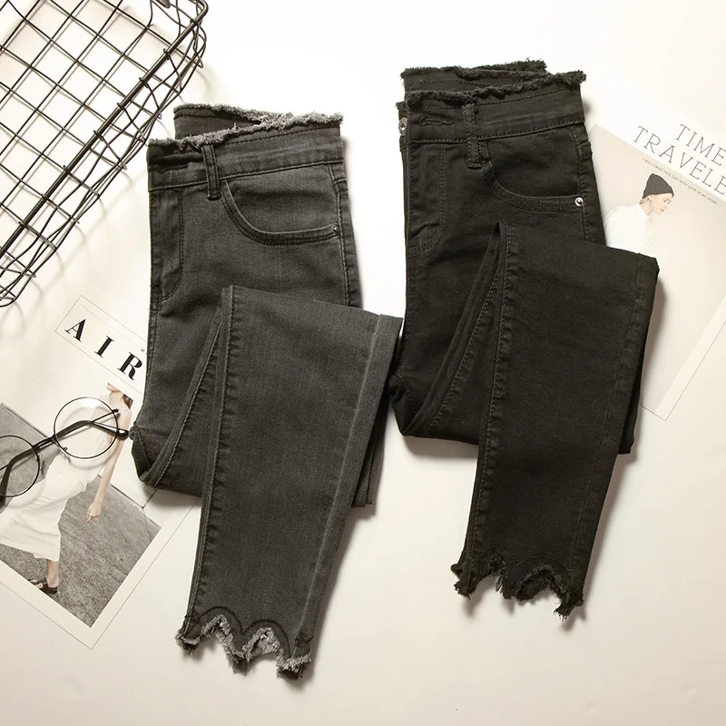 Серые черные джинсы для женщин Узкие повседневные женские джинсовые брюки 2019 с