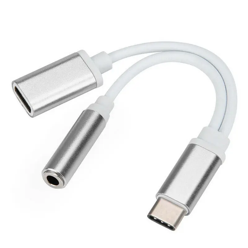 Серебристый 2в1 USB C type-C до 3,5 мм разъем для наушников адаптер AUX/сбор данных синхронизации кабель - Цвет: Серебристый