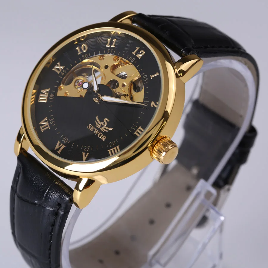 SEWOR 2018 Роскошные Брендовые Часы мужские механические деловые часы с кожаным
