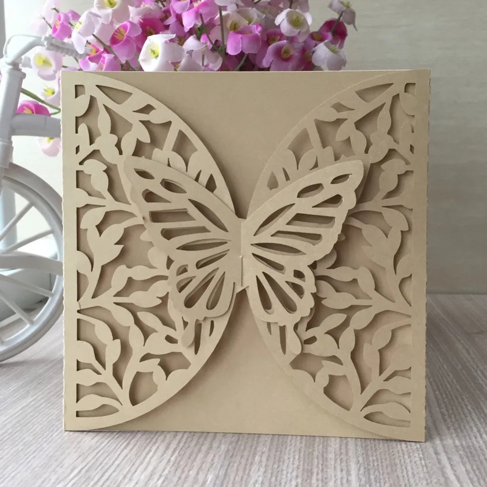 

20pcs/lot exquisite Laser Cut carved Wedding Invitations bowknot Pattern Custom Invitations Card Birthday Party Decoration