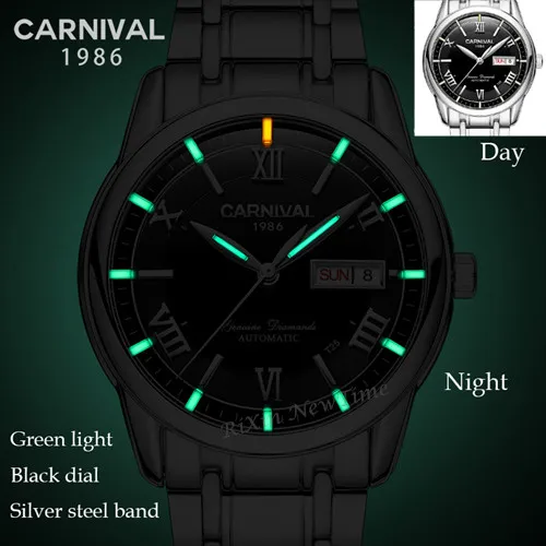 Silver green C8802 Военный Тритий T25 светящиеся часы Мужские люксовый бренд Авто механические часы полностью стальные водонепроницаемые часы uhren montre сапфир - Цвет: Silver green C8802