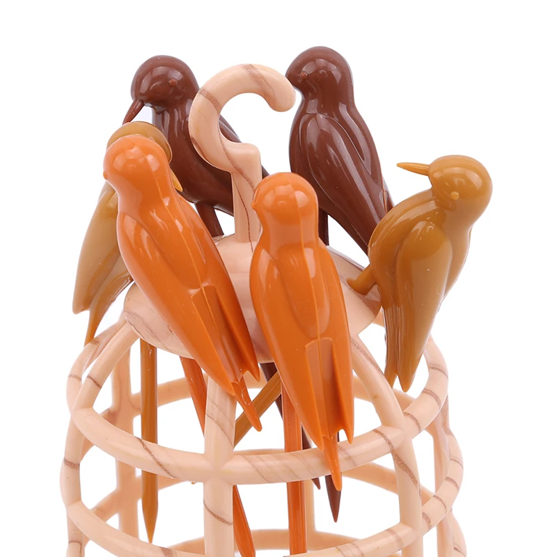 Mini Bird Cage Fruit Sign Plastic Toothpick Box Cute Fork Dessert Set Kitchenware Box|Подставки для зубочисток| |