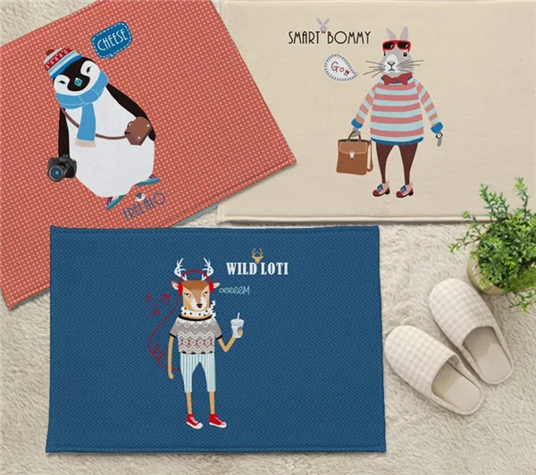 

Free Shipping Multi-size Thick Nordic Korean cartoon Animal Series Flannel Bathroom Door Mat Home Deco Carpet Kitchen Livingroom