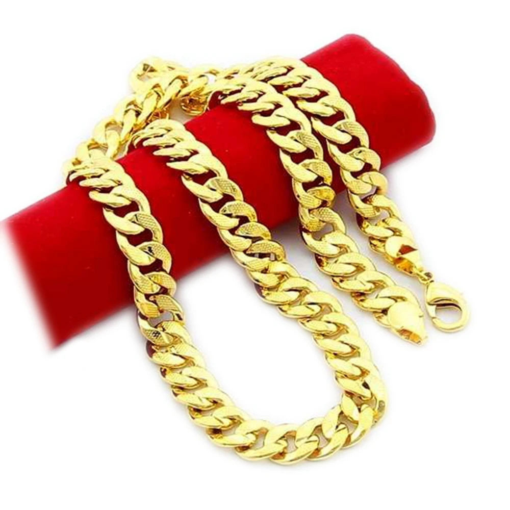

Statement Cuban Chain Yellow Gold Filled Mens Necklace Long Accessories 24"