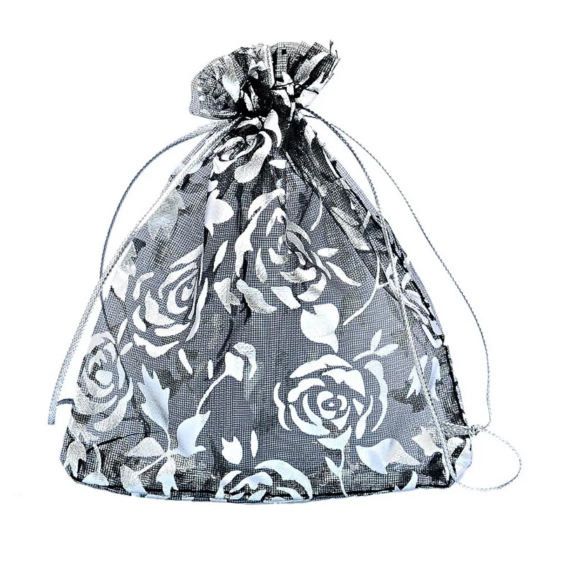10cm x11.6cm-50pcs MJARTORIA 40-50 шт белые цветы из органзы сумки для упаковки ювелирных изделий рождественские украшения для свадебной вечеринки подарочные пакеты - Цвет: 10cm x11.6cm-50pcs