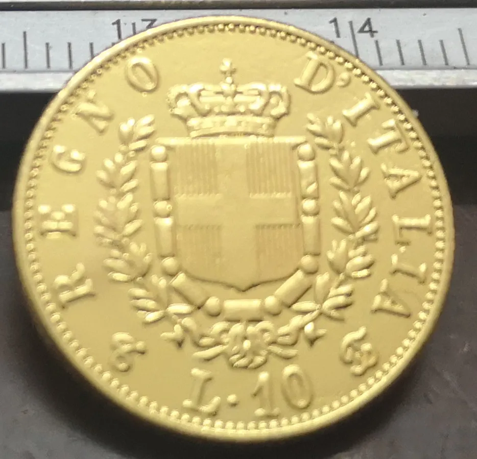 Золотая копировальная монета Lire-Vittorio Emanuele II Италия 10 1863 | Дом и сад