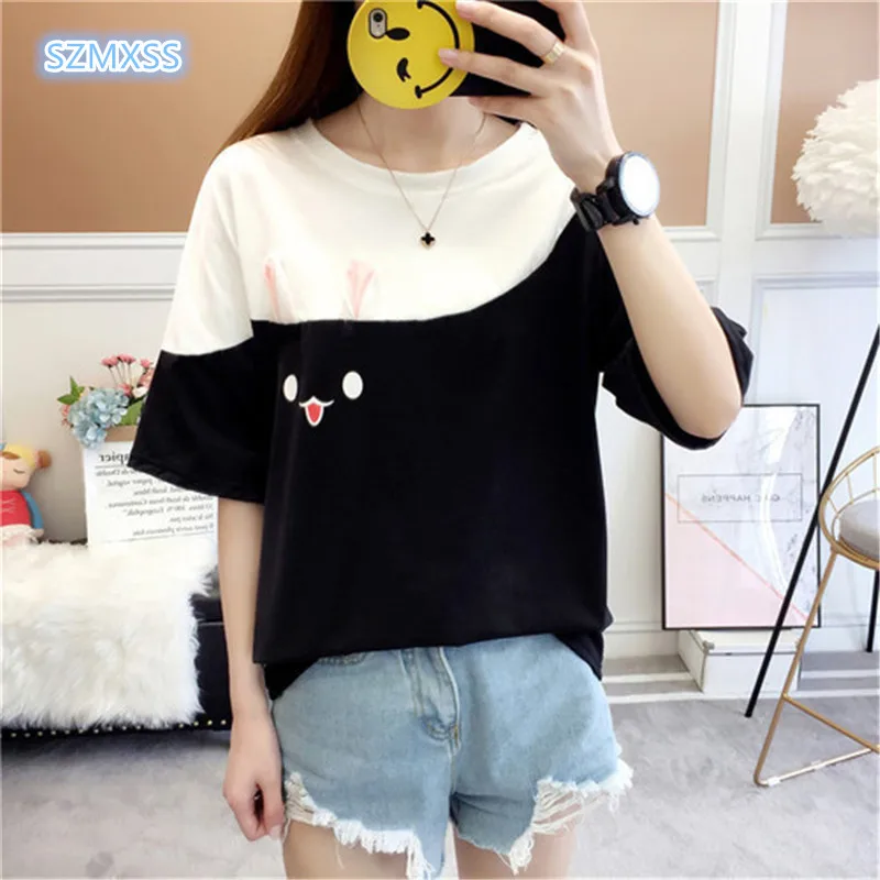 SZMXSS печать морковка кролик уха белая футболка Harajuku Pactchwork Милая кавайная Женская