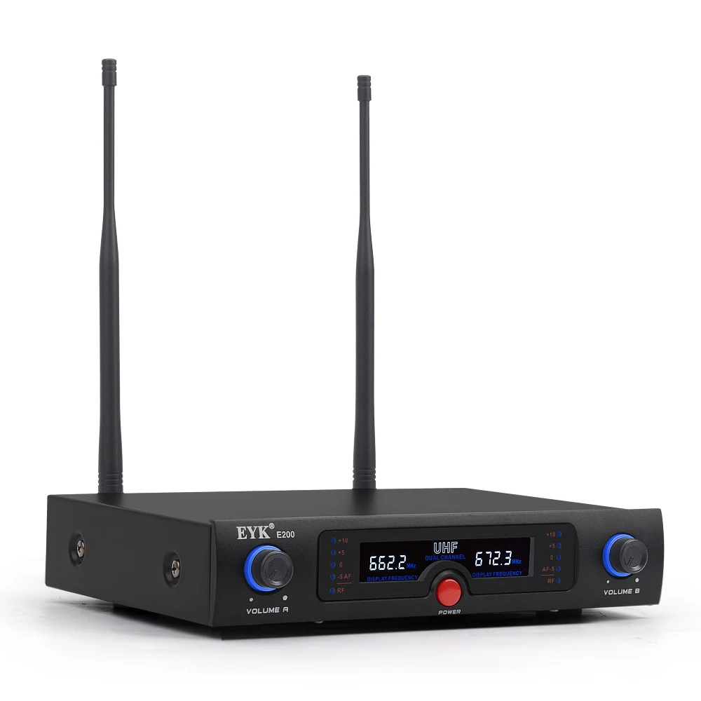 EYK E200 длинный диапазон UHF двухканальный Беспроводной микрофон Системы цельного металла ручной микрофон с новыми светильник дизайн для караоке
