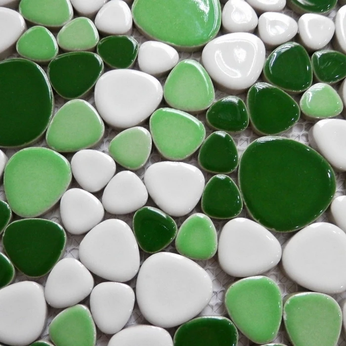 Керамическая мозаичная плитка для пола разноцветная зеленая белого цвета с