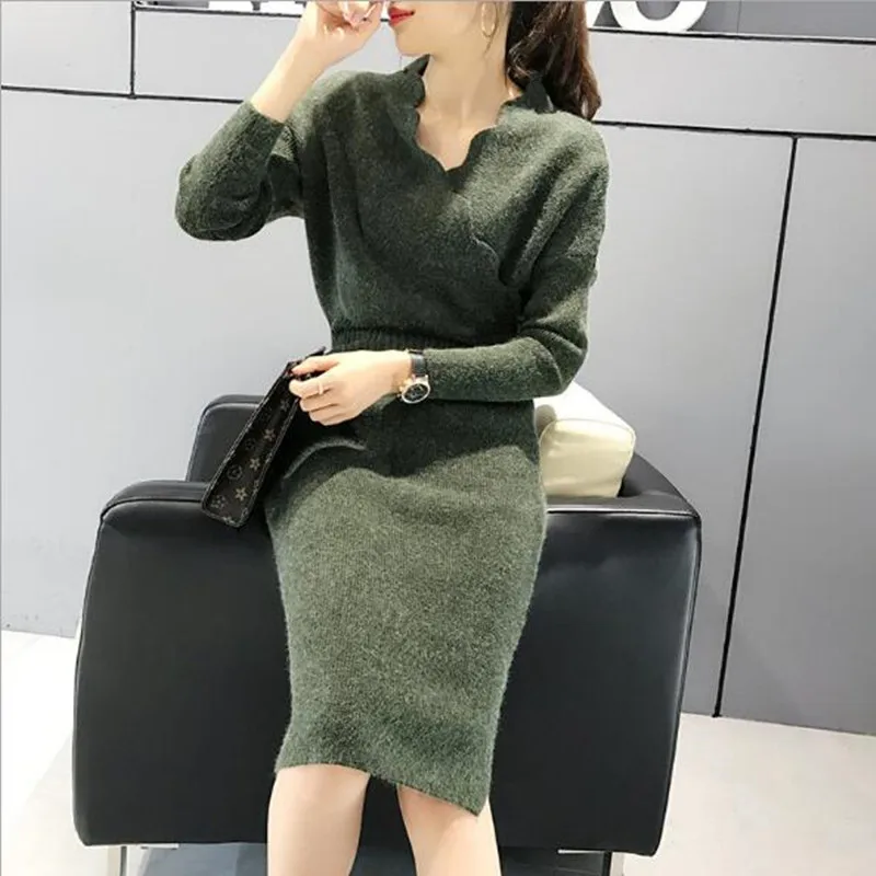 Женский свитер платья 2019 Осень Зима Новое пикантное облегающее бедра платье с