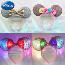 Disney Girl Женская осветительная повязка головной убор аксессуары мультфильм Микки Минни дети Kawaii плюшевая повязка для волос ленты вечерние игрушки подарок