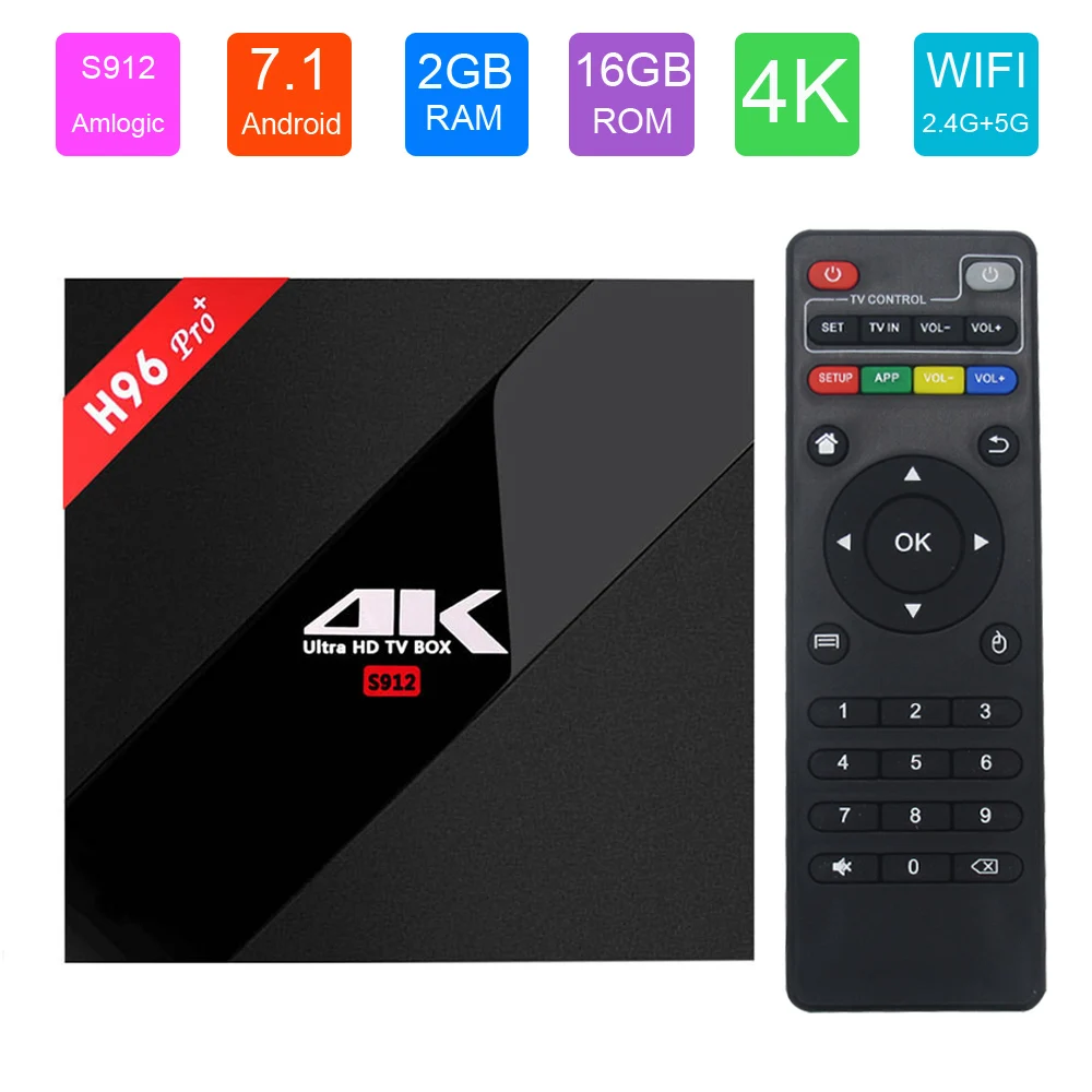 H96 Pro Plus Android tv Box Amlogic S912 Android 7,1 Восьмиядерный 2 Гб ОЗУ 16 Гб ПЗУ Smart tv 2,4 ГБ$5 Гб Wifi 1000 м LAN 4K медиаплеер