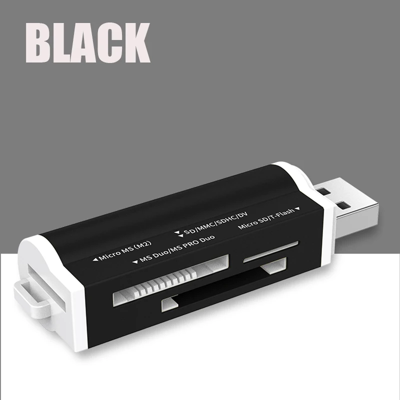Горячая кард-ридер крошечный USB 2,0 все в 1 мульти карта памяти ридер адаптер для Micro SD SDHC TF M2 MMC подарки - Цвет: Черный