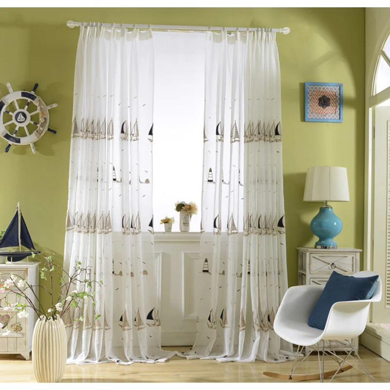 Тюлевая занавеска для детской голубая с вышивкой мальчиков спальни на заказ окно