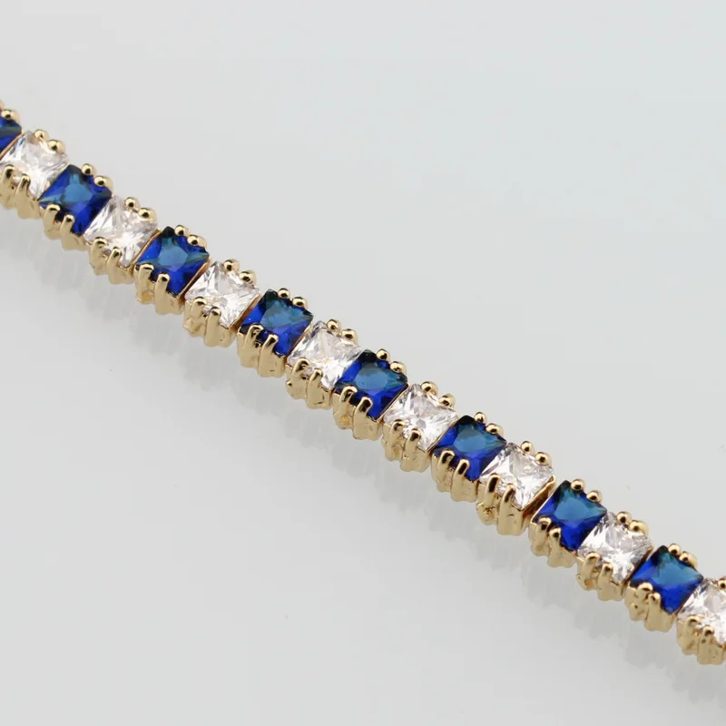 Квадратный белый циркон и Синий Циркон посеребренный браслет для здоровья