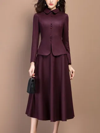 Комплект из двух предметов Осень-зима 2019 элегантное шерстяное пальто и юбка