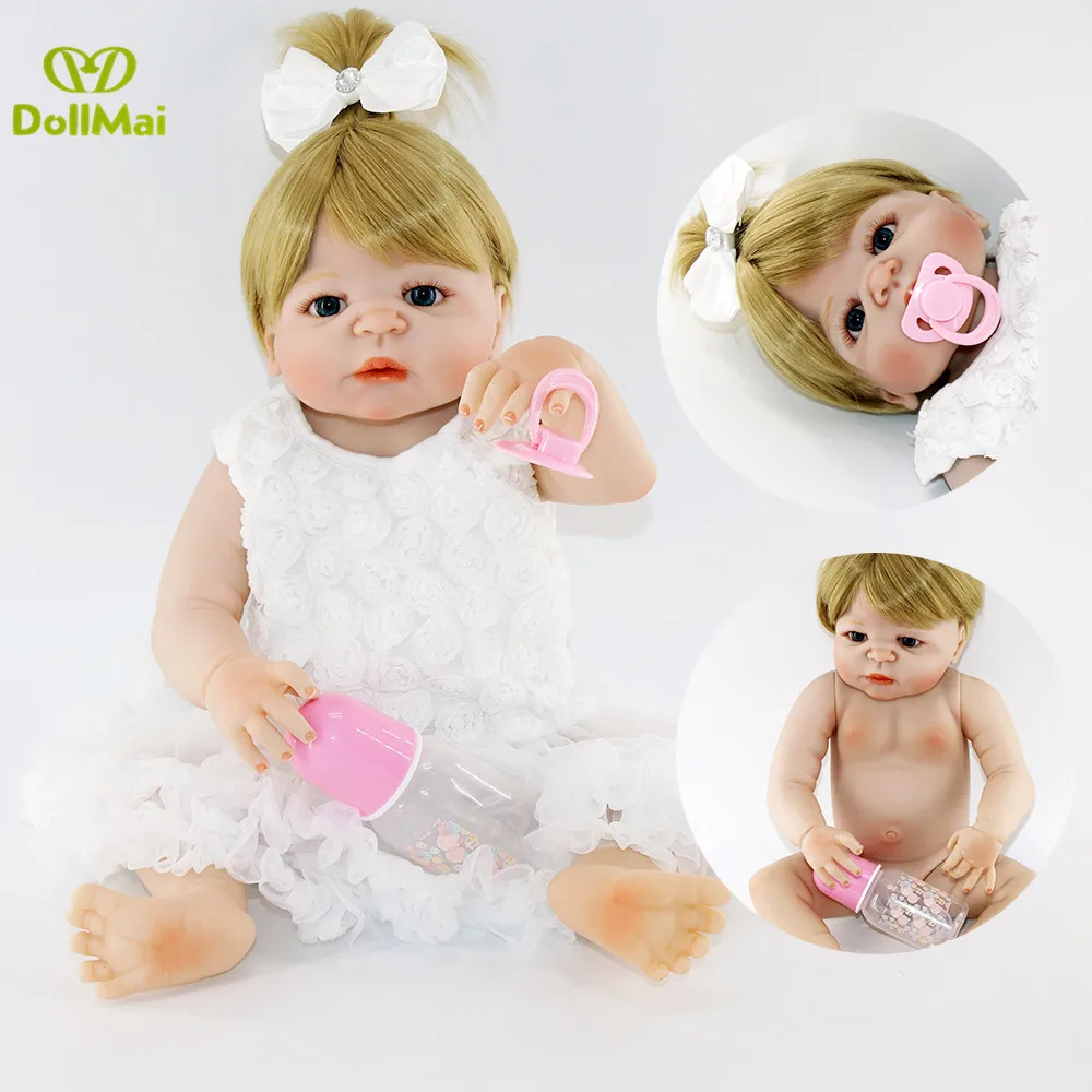 

23inch Lifelike Babies Boneca Full silicone VInyl Fashion Dolls baby reborn Menina 2019 blonde hair girl bathe doll for sale