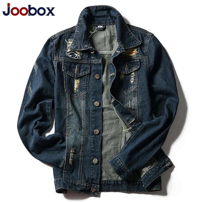 JOOBOX мужские джинсовые куртки рваные пальто потертые ВИНТАЖНЫЕ хип-хоп брендовые